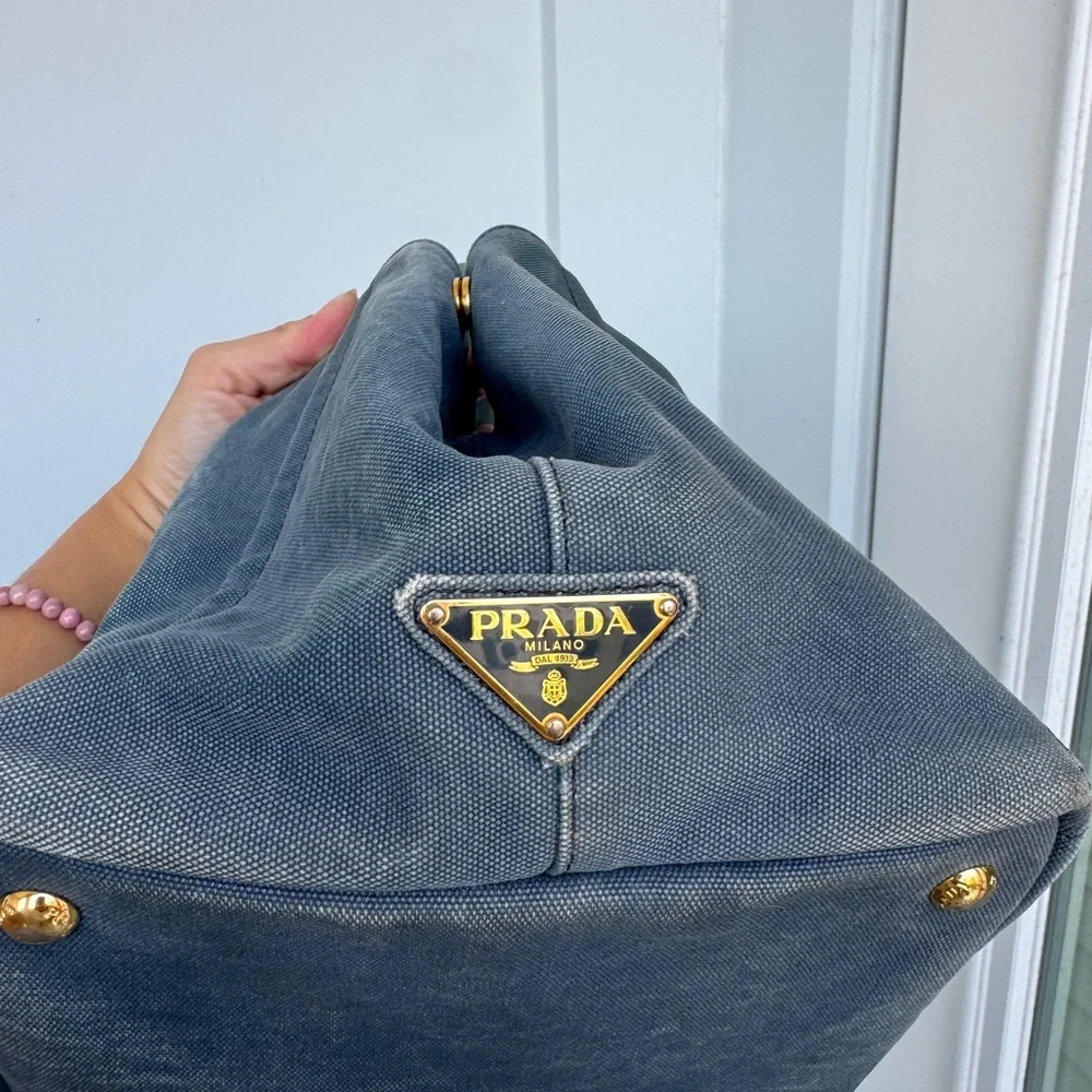 🛑 SOLD 🛑 Prada Blue Denim Canapa Tote Bag | Authentic Prada Logo Handbag COA - Picture 4 of 17
